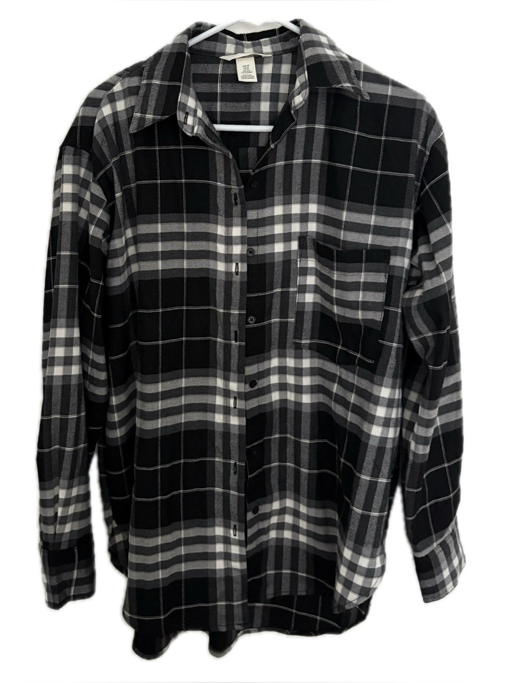 H&M Women’s Black, Gray, & White Plaid Long-Sleeve Button-Up Shirt